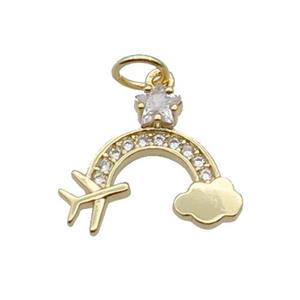 Copper Rainbow Pendant Pave Zircon Airplane Gold Plated, approx 13-15mm [FN32959]