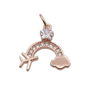 Copper Rainbow Pendant Pave Zircon Airplane Rose Gold, approx 13-15mm [FN32960]