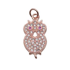 Copper Owl Pendant Pave Zircon Rose Gold, approx 9.5-15.5mm [FN32964]