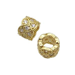 Copper Tube Beads Pave Zircon Large Hole Gold Plated, approx 8mm, 5mm hole [FN32967]