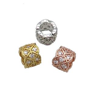 Copper Tube Beads Pave Zircon Large Hole Mixed, approx 8mm, 5mm hole [FN32969]
