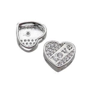 Copper Heart Beads Pave Zircon LOVE Platinum Plated, approx 10.5mm [FN32970]