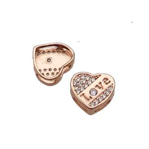 Copper Heart Beads Pave Zircon LOVE Rose Gold, approx 10.5mm [FN32972]