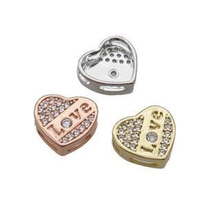 Copper Heart Beads Pave Zircon LOVE Mixed, approx 10.5mm [FN32973]