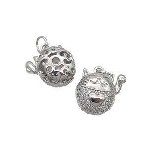 Copper Lucky Cat Pendant Pave Zircon Platinum Plated, approx 11mm [FN32974]