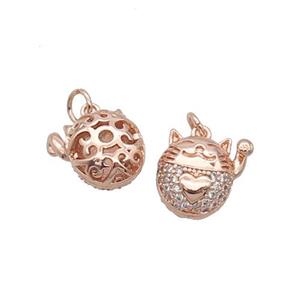 Copper Lucky Cat Pendant Pave Zircon Rose Gold, approx 11mm [FN32976]
