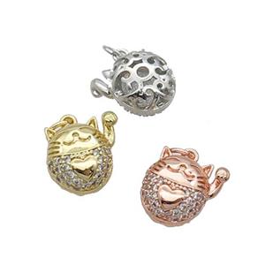 Copper Lucky Cat Pendant Pave Zircon Mixed, approx 11mm [FN32977]