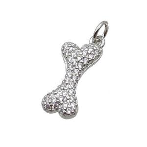 Copper DogBone Pendant Pave Zircon Platinum Plated, approx 8-17mm [FN32993]