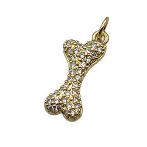 Copper DogBone Pendant Pave Zircon Gold Plated, approx 8-17mm [FN32994]