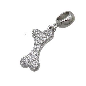 Copper DogBone Pendant Pave Zircon Platinum Plated, approx 8-17mm, 7.5mm, 5mm hole [FN32997]