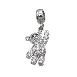 Copper Panda Pendant Pave Zircon Platinum Plated, approx 11.5-18mm, 7.5mm, 5mm hole [FN33001]