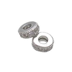 Copper Heishi Spacer Beads Pave Zircon Platinum Plated, approx 6mm [FN33005]