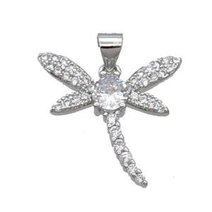 Copper Dragonfly Pendant Pave Zircon Platinum Plated, approx 18-20mm [FN33010]