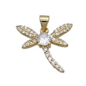 Copper Dragonfly Pendant Pave Zircon Gold Plated, approx 18-20mm [FN33011]