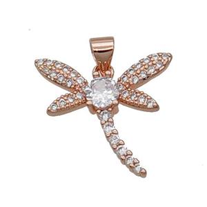 Copper Dragonfly Pendant Pave Zircon Rose Gold, approx 18-20mm [FN33012]