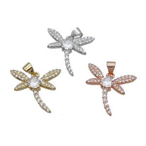 Copper Dragonfly Pendant Pave Zircon Mixed, approx 18-20mm [FN33013]