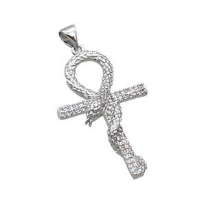 Copper Cross Pendant Pave Zircon Snake Platinum Plated, approx 20-33mm [FN33014]