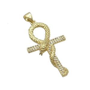 Copper Cross Pendant Pave Zircon Snake Gold Plated, approx 20-33mm [FN33015]