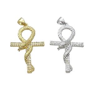 Copper Cross Pendant Pave Zircon Snake Mixed, approx 20-33mm [FN33016]