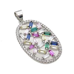 Copper Oval Pendant Pave Zircon Multicolor Platinum Plated, approx 17-25mm [FN33017]