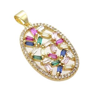 Copper Oval Pendant Pave Zircon Multicolor Gold Plated, approx 17-25mm [FN33018]