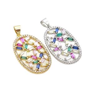 Copper Oval Pendant Pave Zircon Multicolor Mixed, approx 17-25mm [FN33019]