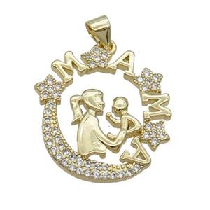 Copper MAMA Circle Pendant Pave Zircon BabyLover Gold Plated, approx 22-24mm [FN33020]