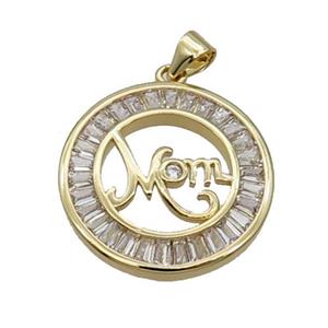 Copper Circle Pendant Pave Zircon Mom Gold Plated, approx 23mm dia [FN33022]