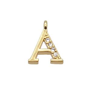 Copper Letter-A Pendant Pave Zircon Gold Plated, approx 8mm [FN33023]