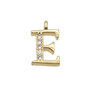 Copper Letter-E Pendant Pave Zircon Gold Plated, approx 8mm [FN33027]