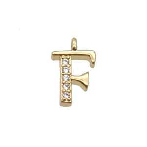 Copper Letter-F Pendant Pave Zircon Gold Plated, approx 8mm [FN33028]