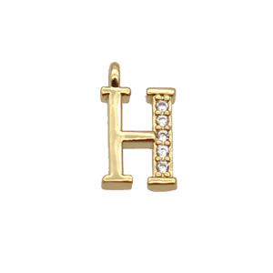 Copper Letter-H Pendant Pave Zircon Gold Plated, approx 8mm [FN33030]
