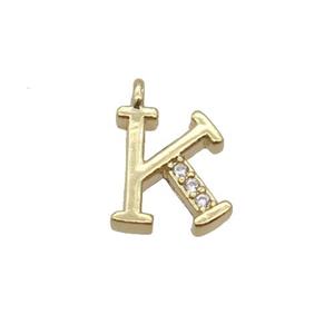 Copper Letter-K Pendant Pave Zircon Gold Plated, approx 8mm [FN33033]