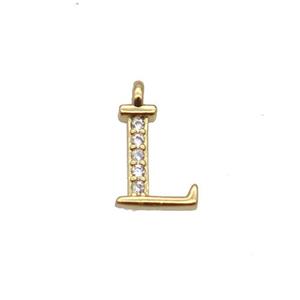Copper Letter-L Pendant Pave Zircon Gold Plated, approx 8mm [FN33034]