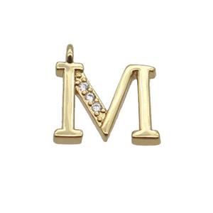 Copper Letter-M Pendant Pave Zircon Gold Plated, approx 8mm [FN33035]