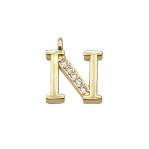 Copper Letter-N Pendant Pave Zircon Gold Plated, approx 8mm [FN33036]