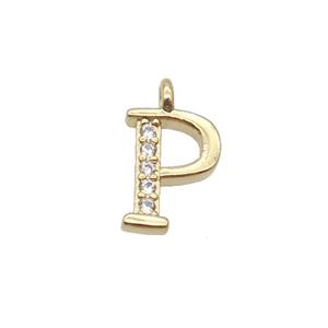Copper Letter-P Pendant Pave Zircon Gold Plated, approx 8mm [FN33038]