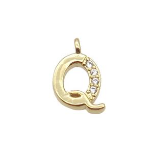 Copper Letter-Q Pendant Pave Zircon Gold Plated, approx 8mm [FN33039]