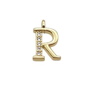 Copper Letter-R Pendant Pave Zircon Gold Plated, approx 8mm [FN33040]