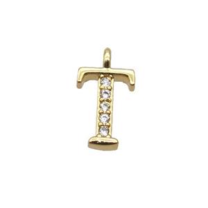 Copper Letter-T Pendant Pave Zircon Gold Plated, approx 8mm [FN33041]