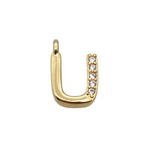 Copper Letter-U Pendant Pave Zircon Gold Plated, approx 8mm [FN33042]