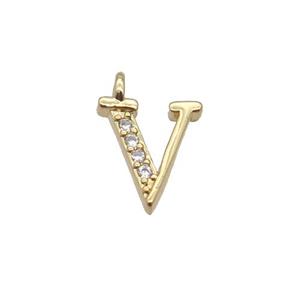 Copper Letter-V Pendant Pave Zircon Gold Plated, approx 8mm [FN33043]