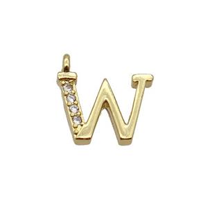 Copper Letter-W Pendant Pave Zircon Gold Plated, approx 8mm [FN33044]