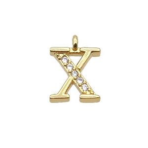 Copper Letter-X Pendant Pave Zircon Gold Plated, approx 8mm [FN33045]