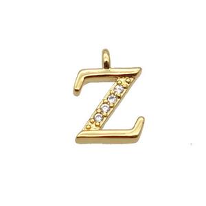 Copper Letter-Z Pendant Pave Zircon Gold Plated, approx 8mm [FN33047]