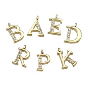 Copper Letter Pendant Pave Zircon Mix Alphabet Gold Plated, approx 8mm [FN33048]