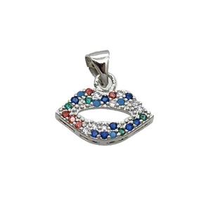 Copper Lips Pendant Pave Zircon Multicolor Platinum Plated, approx 9-16mm [FN33052]
