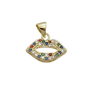 Copper Lips Pendant Pave Zircon Multicolor Gold Plated, approx 9-16mm [FN33053]