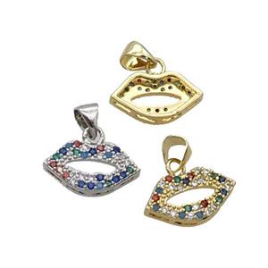 Copper Lips Pendant Pave Zircon Multicolor Mixed, approx 9-16mm [FN33054]