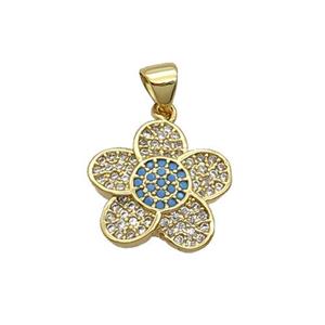 Copper Flower Pendant Pave Zircon Gold Plated, approx 16mm [FN33055]